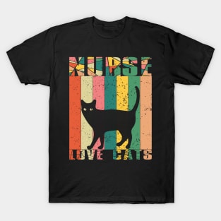 Nurse Who Loves Cats Retro Sunset T-Shirt